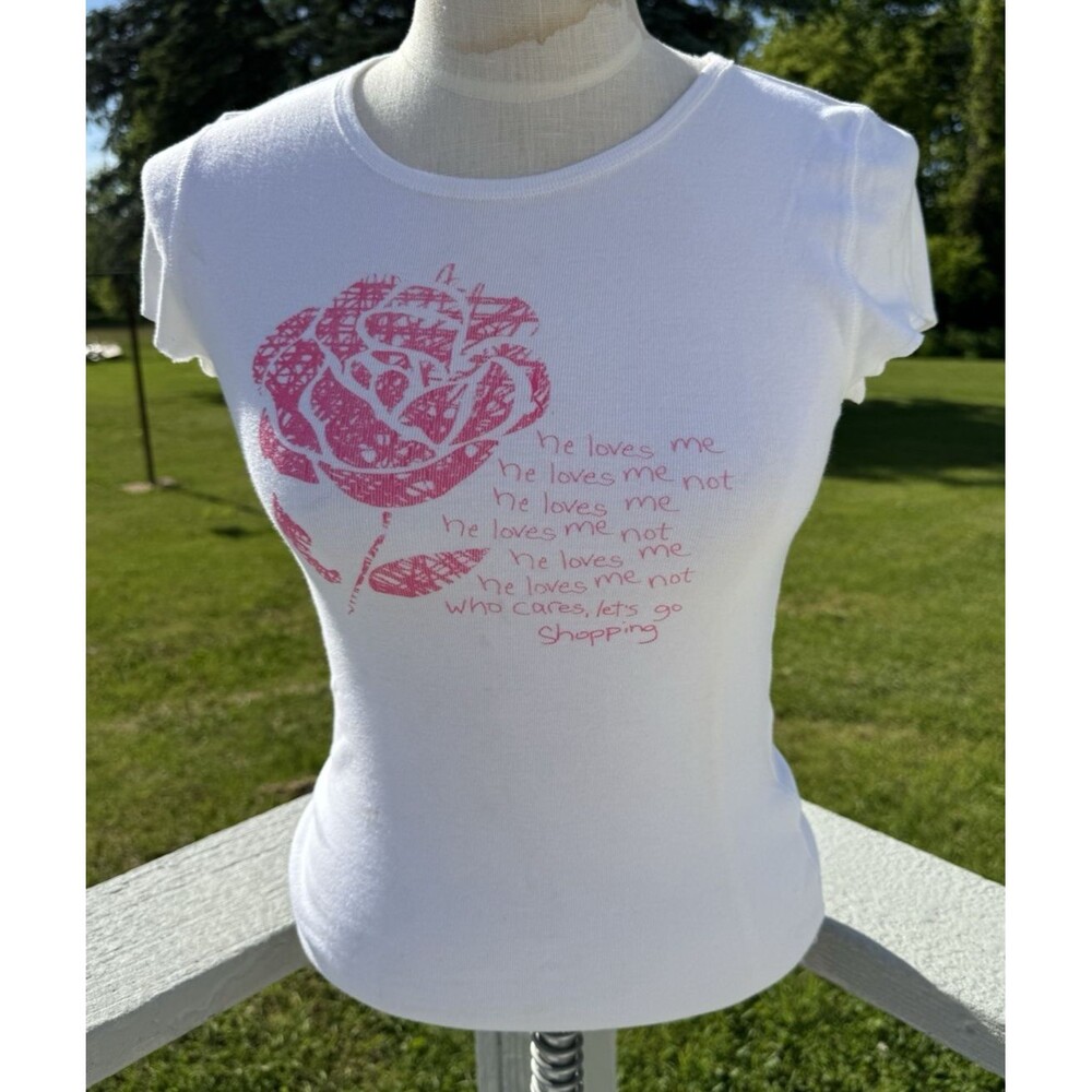 Abercrombie Y2K Slogan He Loves Me Rose Baby Tee Coquette Brat